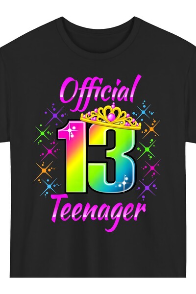17 seramik Girls' 13Th Crown Graphic Tee Official Teenager Shirt with Neon Ra...