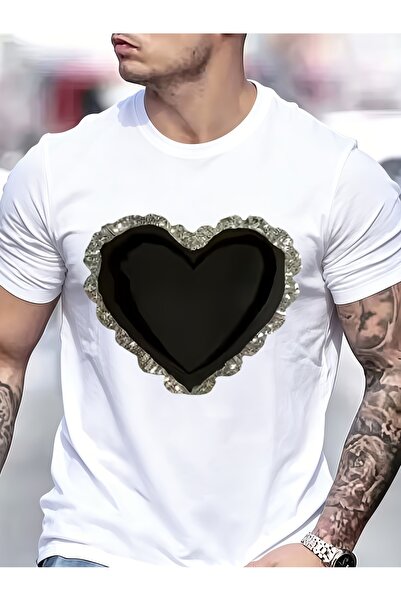 2mcup Men'S Pure T-Shirt, New Series All Seasons, Romant Heart-Shaped Print D...