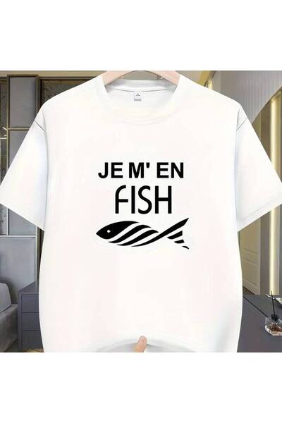 2mcup تي شيرت رجالي بنمط "JE M'EN Fish" بتصميم صيد الأسماك الكلاسيكي، بأكمام ...