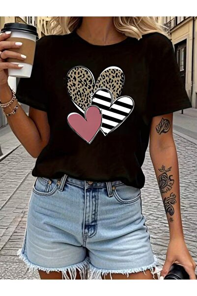 212Wear Fashionable Women'S Short Sleeve T-Shirt | Leopard Stripe Heart Print...