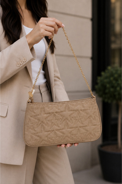 Sellini Star Embroidered Chain Strap Women's Mink Shoulder Bag