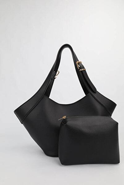 NOTHING Women's Black Medium Size Makeup Bag with Belt Strap Detail, Hand and...