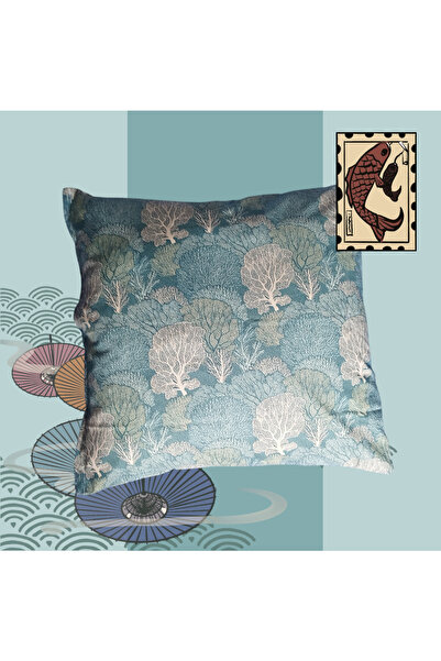 OEM Μαξιλάροθηκη blue japanesse coral Διαστάσεις 45*45 ύφασμα με σχέδιο κειμένου