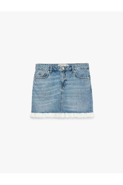 Koton Dantel Detaylı Cepli Düğmeli Mini Denim Etek