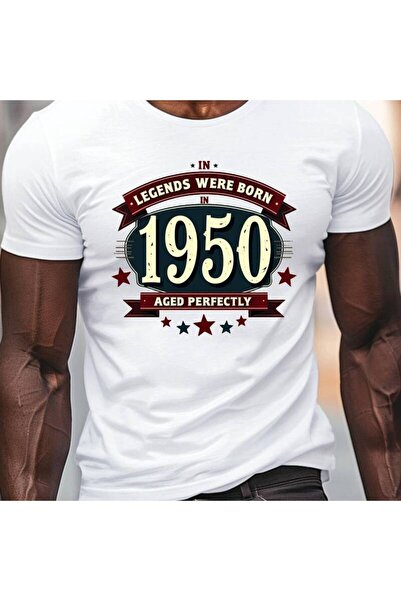 2mcup تي شيرت Legends Born 1950 Original للرجال كاجوال برقبة دائرية وأكمام قص...