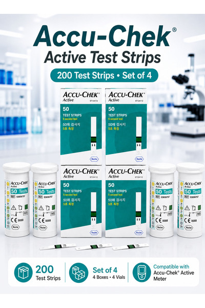 ACCU-CHECK ACTIVE مجموعة من 4 عبوات شرائط اختبار جلوكوز الدم أكو-تشيك أكتيف، ...