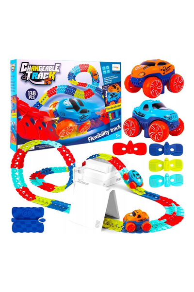 MalPlay Set de 2 mașini cu pistă adaptabilă, 138 piese, 3 ani+