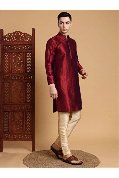 Devoiler Mens Self Design Jacquard Silk Kurta Set