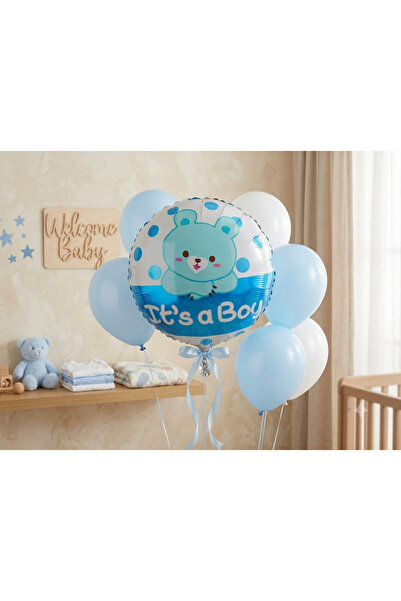 Parti Dükkanı It's a Boy 18 İnç Yuvarlak Folyo Balon Mavi Ayıcıklı Baby Showe...