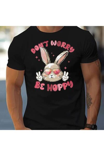STITCHLY تي شيرت رجالي بتصميم عصري يحمل طابع عيد الفصح، ويُظهر أرنبًا يرتدي ن...