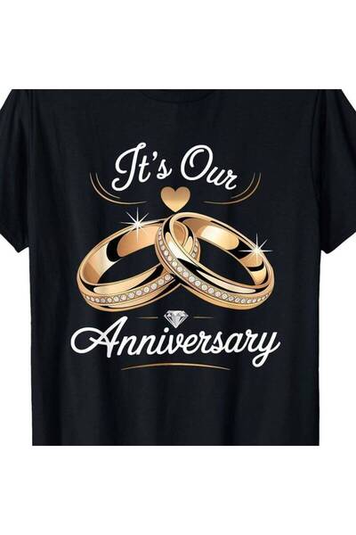 NOURAM It's Our Anniversary Black Graphic T-Shirt - Elegant Cursive Design wi...