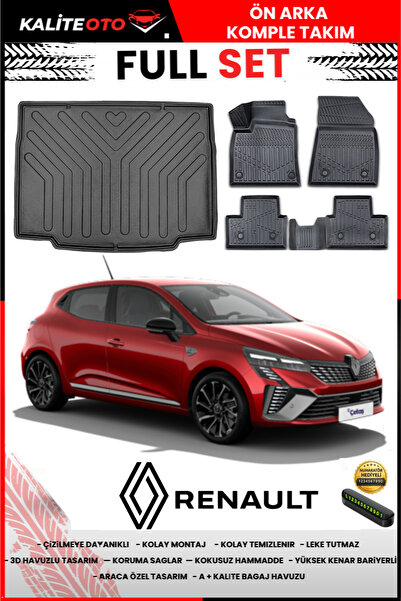 ko kaliteoto Renault Clio 5 2024 Model 3D Bagaj Havuzu Ve Paspas Seti+Numarat...