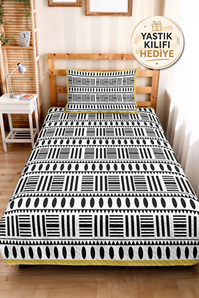 Evimde Bambaşka Black and White Geometric Modern Pique Set - Ethnic Minimal M...