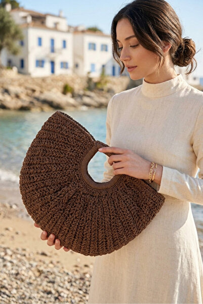 Marina Swimwear Hand Knitted Straw Bag - Brown Cnt2603-3