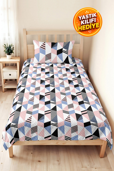 Evimde Bambaşka Pink Geometric Youth Room Single Pique Set-Blue Black Modern ...