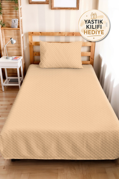 Evimde Bambaşka Beige Minimal Young Room Single Pique Set - Quilted Modern Cr...