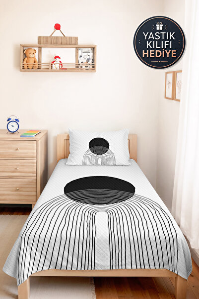 Evimde Bambaşka Black Geometric Youth Room Single Pique Set - Modern Striped ...