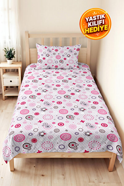 Evimde Bambaşka Pink Geometric Girls' Pique Set - Floral Modern Gray Baby Roo...
