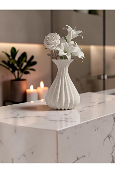 KUKO DESIGN Gri Mermer Desenli Modern Dekoratif Vazo 15 cm | Minimal Bohem Ma...