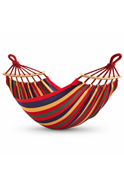 OEM Hamac camping 2 persoane pentru gradina si terasa, 260 x 150 cm, rosu-galben