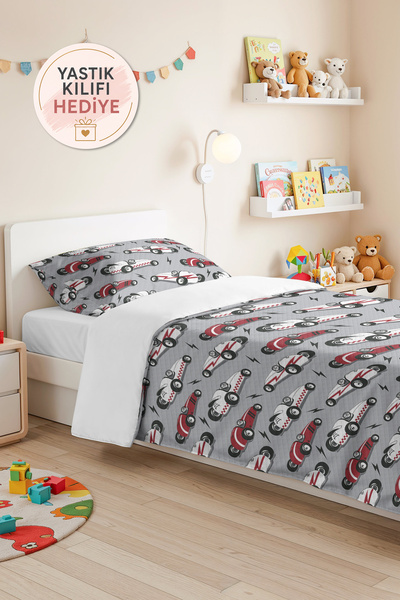 Evimde Bambaşka Car Gray Boy's Pique Set - Retro Racing Concept Red Baby Room...