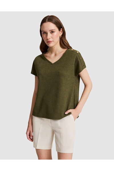 Pierre Cardin Каки тениска с V-образно деколте и удобна кройка 50323604-VR027