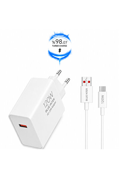 BLUE İNTER 120W Watt Turbo Ultra Hızlı Şarj Aleti Seti Usb- Type-C Kablo ve A...
