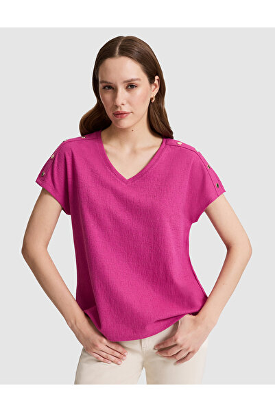 Pierre Cardin Фуксия тениска с V-образно деколте и удобна кройка 50323604-VR023