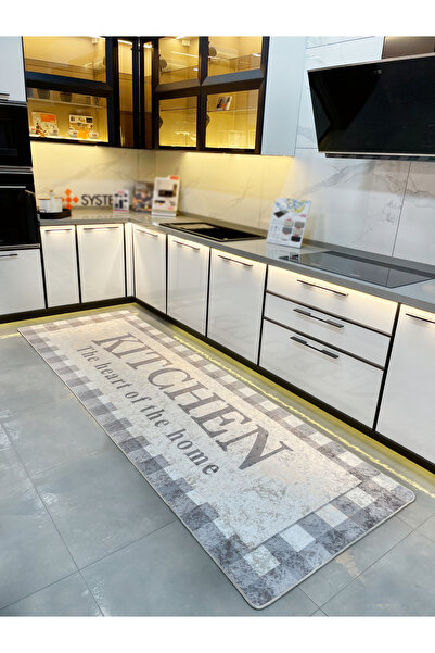 Brillant Açık Gri Kitchen Deri Taban Mutfak Halısı