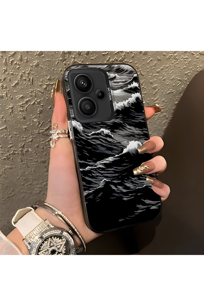 ARTISHELL Redmi Note 13 Pro Plus+ 5G Uyumlu Retro Siyah Beyaz Dalga Baskılı Ş...