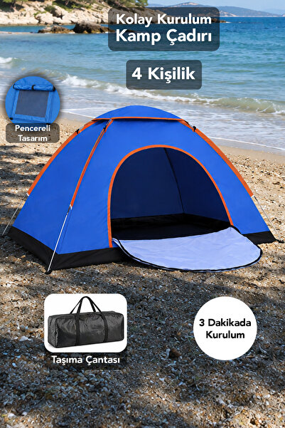 fischerone 4 Kişilik Hızlı Kurulum Çadır - Taşıma Çantalı Asorti Pencere Tasa...