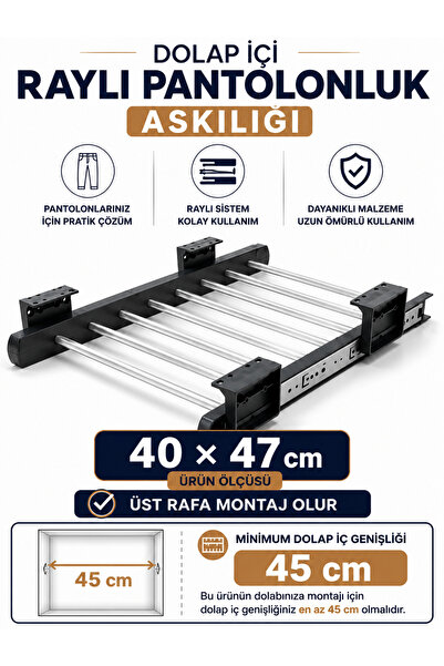 ShopyTime Dolap İçi Raylı Pantolon Askılığı Organizeri 80x47 cm Gardırop Düze...