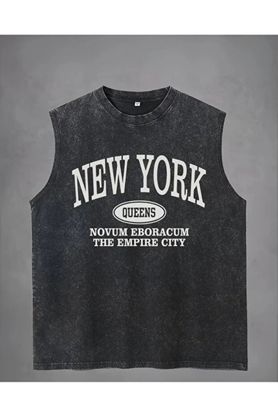 Violon Tricou negru New York unisex vintage, fără mâneci