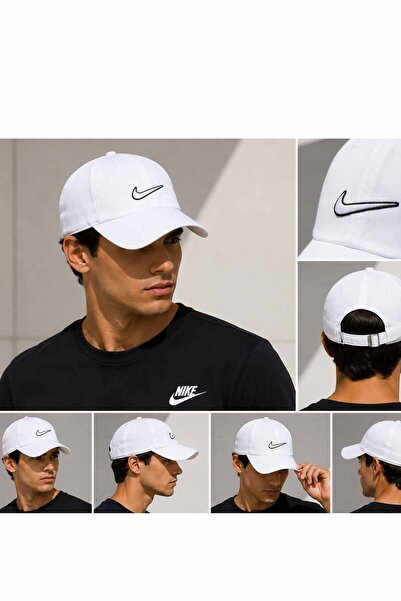 Nike Unisex White Hat Adjustable Sports Hat White Embroidered Logo Casual Bas...
