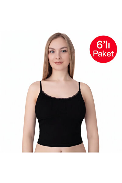Cansu İç Giyim Women's 6-Pack Lace Crop Tank Top Set - Thin Adjustable Straps