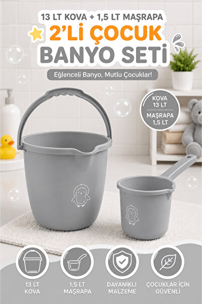Funny Life 2'li Çocuk Banyo Seti 13 LT Çocuk Banyo Kovası 1,5 LT Maşrapa BPA ...