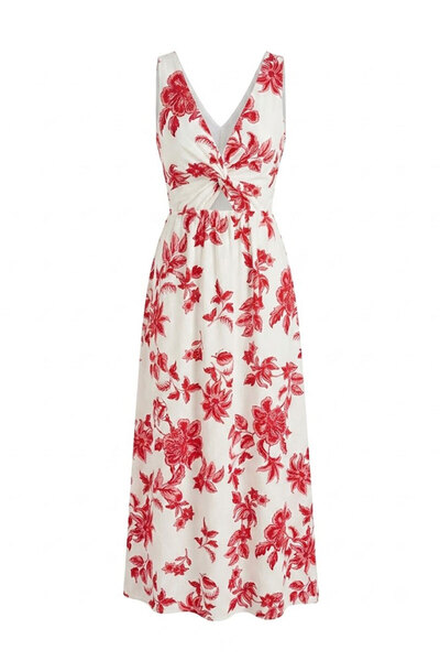 Noa&Noa Floral Patterned Front Bugum Dress Red