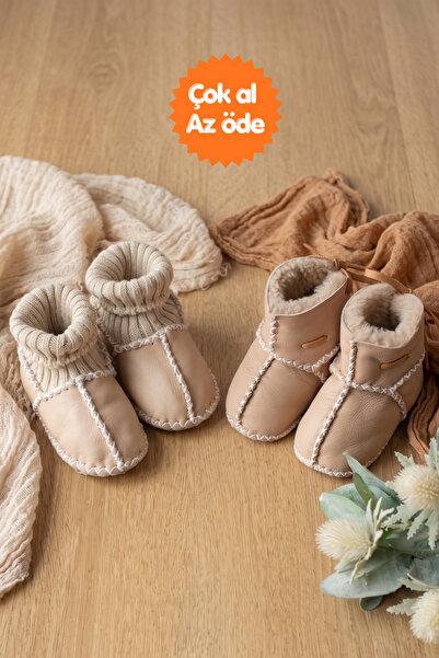 Sarebaby مجموعة أحذية أطفال من الجلد العضوي مكونة من قطعتين