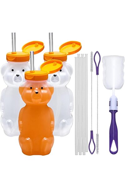 The Bros Honey Bear Straw Cup Long Straws, 3-Pack Squeezable Therapy and Spec...