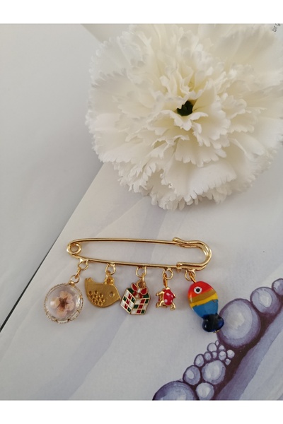 chibi İthal Gold İskoç İğnesi Şanslı Charm El yapımı Cam Figürler Balık & Kuş...