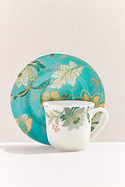 Paşabahçe Pomegranate Flower Porcelain Coffee Cup Green, Coffee Cup, 1 Piece