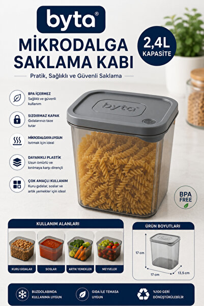 BYTA 2.4 L Plastic Storage Container with Lid Suitable for Microwave Multi-Pu...