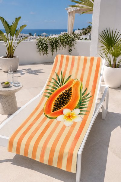 milroma Papaya and Tropical Flower Patterned 70X150 Beach Towel
