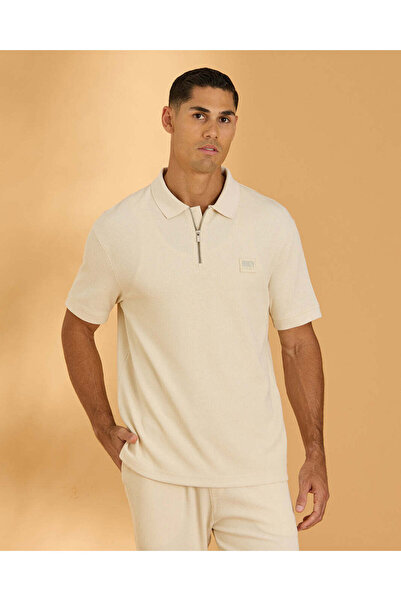 REDTAG Men Ivory Lounge Polo T-shirt