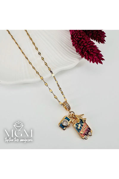 Inure Jewelry قلادة من الفولاذ المطلي بالمينا مع حجر الزركون - Kl0241