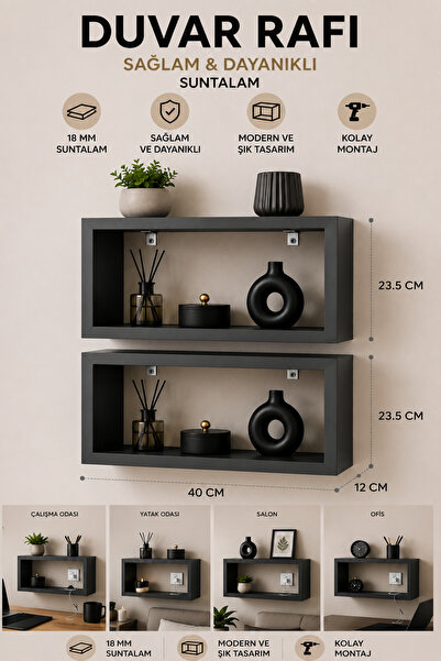 Kydonia Home Modern 2li Duvar Rafı Dekoratif Açık Kutu Raf