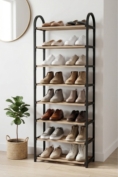 HODAF 8-Tier Wooden Shoe Rack with Capacity for 16 Pairs |   Multi-Purpose Sh...