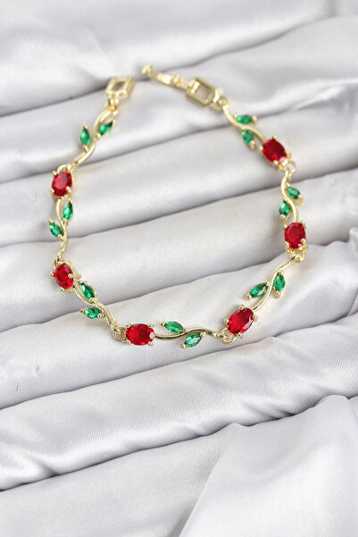 callerrons accessories سوار نسائي من النحاس باللون الذهبي مع حجر الزركون الأح...