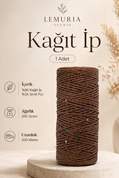 Lemuria Studio Lemuria Paper Shine 200 Simli Kağıt İp 200 g 200 m – Çanta, Ak...