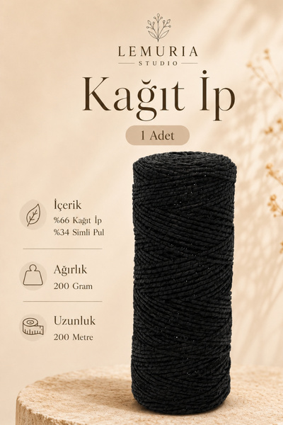 Lemuria Studio Lemuria Paper Shine 200 Simli Kağıt İp 200 g 200 m – Çanta, Ak...